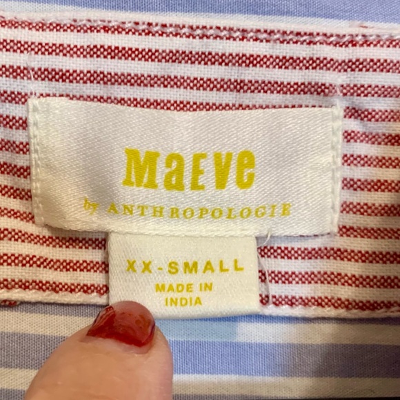 Anthropologie Maeve Bennett Button Down Top Mixed Stripes Oversized XXS Red Blue - Picture 13 of 15